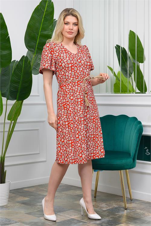 Neşeli Butik Kadın hasır kemerli yeni sezon çiçekli yazlık elbise NB60203 