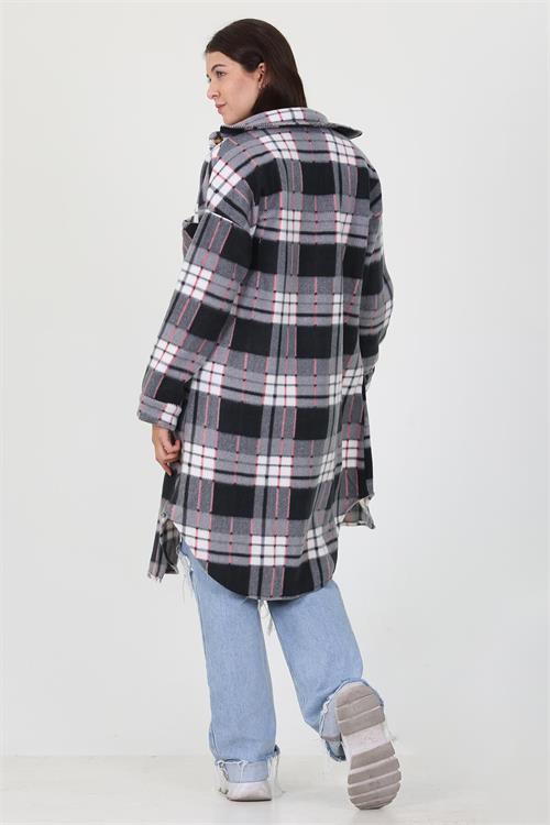 Neşeli Butik Kadın Düğme Detaylı Kışlık Polar Uzun Tunik Gömlek NB7190 