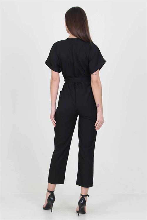 Neşeli Butik Kadın V Yaka Düğme Detaylı Tulum NB7068 